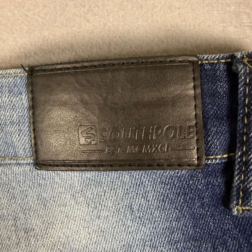 Y2K Southpole Denim Biker Shorts‎ Mens 38 Blue Slim Moto Distressed Streetwear